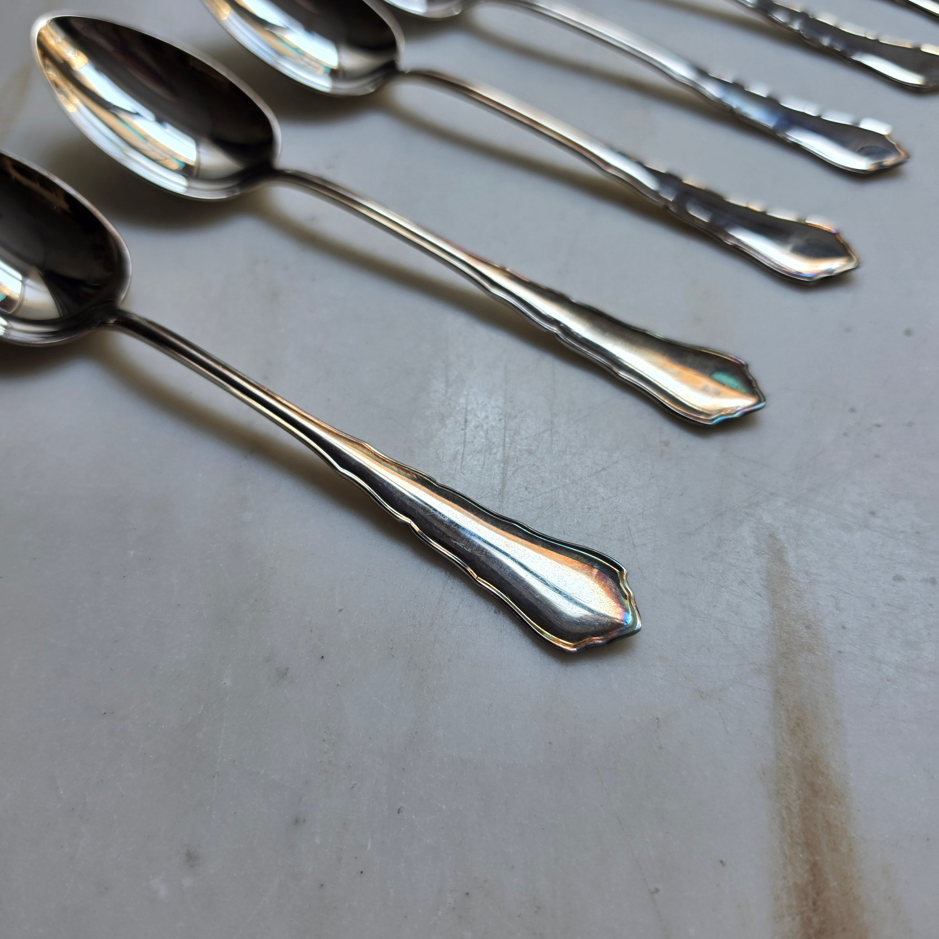 6-teiliges Antikes Esslöffel-Set – Versilbert (90er Silberauflage) – Klassisches Barock / Faden-Design