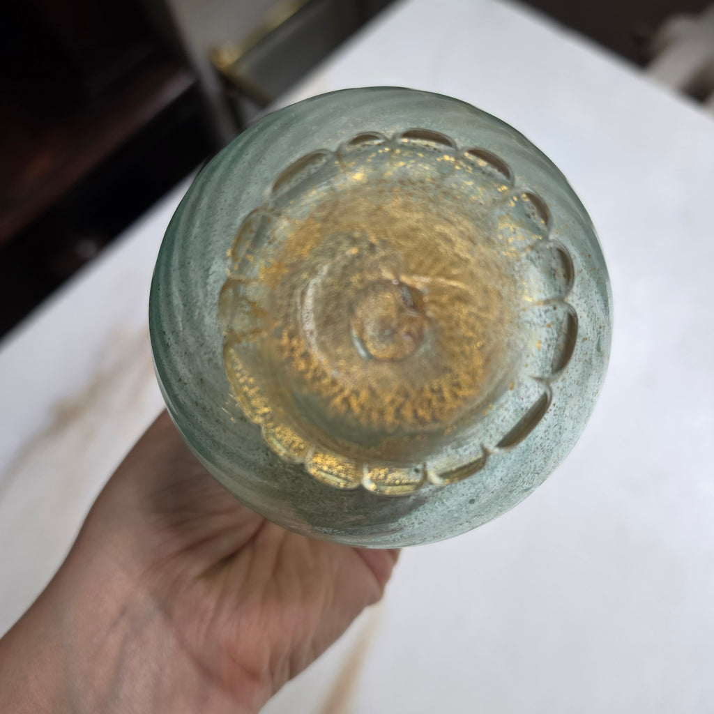 Antike Murano Glasvase mit Blattgold – Handgeblasen, Italien ca. 1960