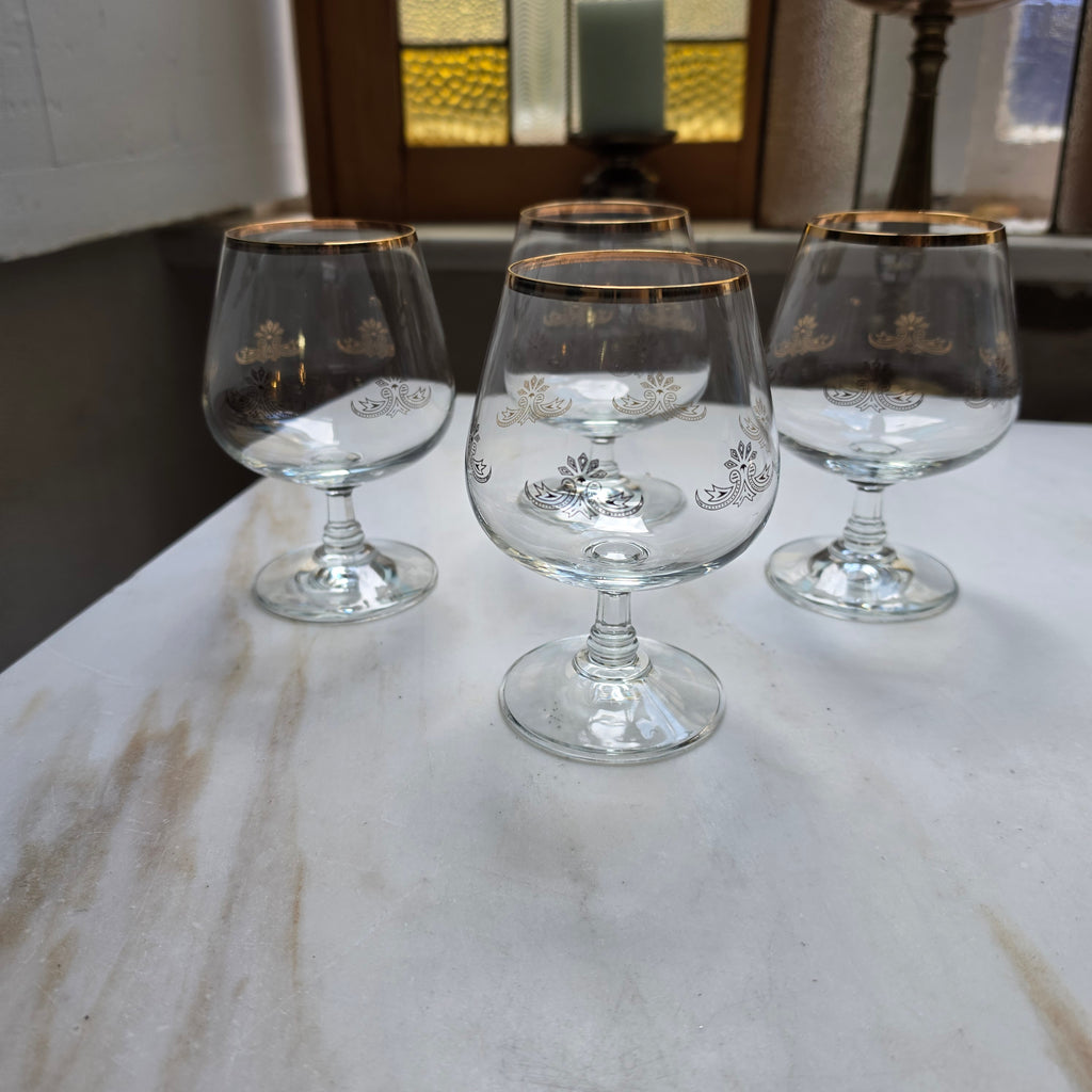 4x Vintage Cognacgläser - Schwenker Set mit Goldrand & Filigranem Ornament-Muster