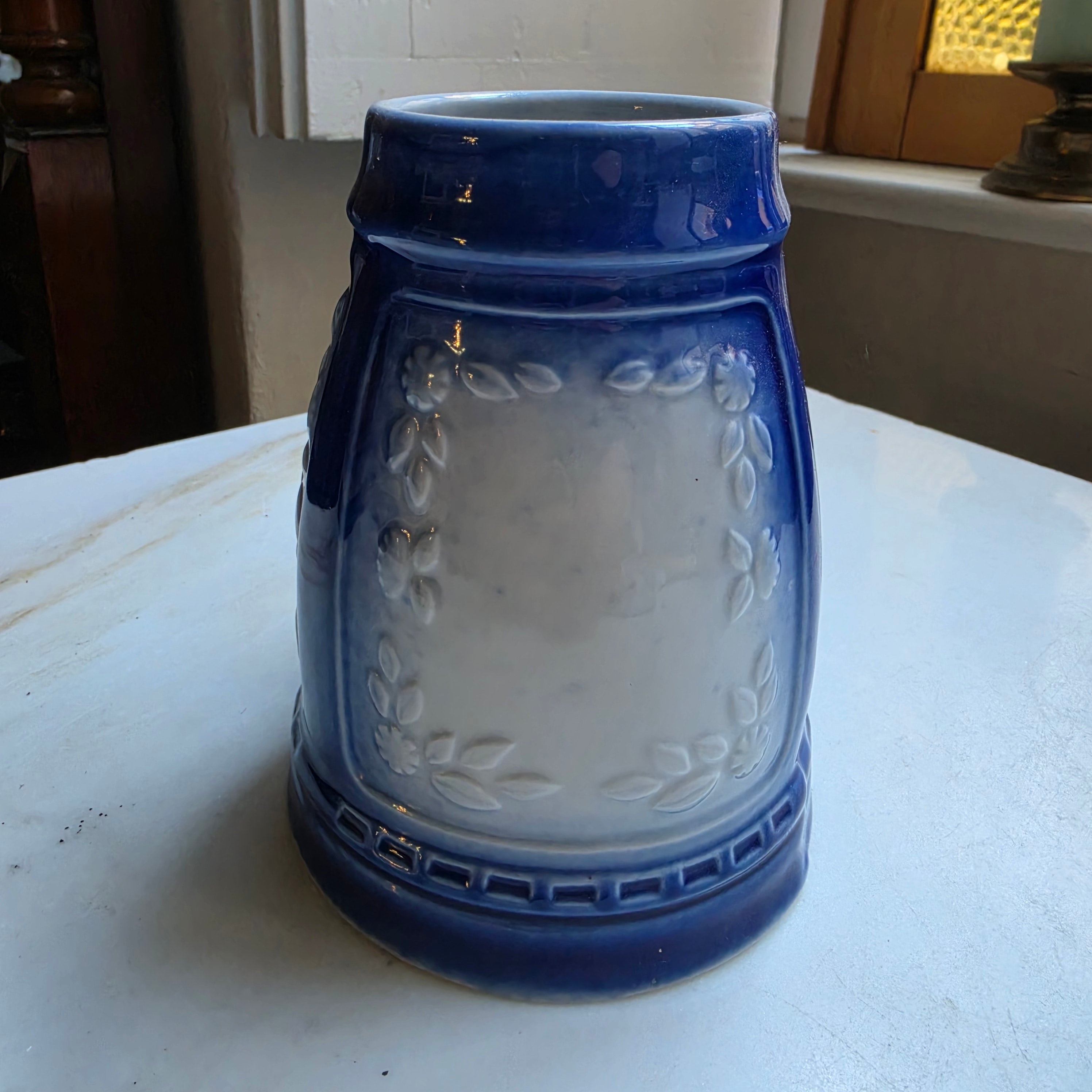 Vintage Keramik Bierkrug oder auch Vase Geschenk blau weiß