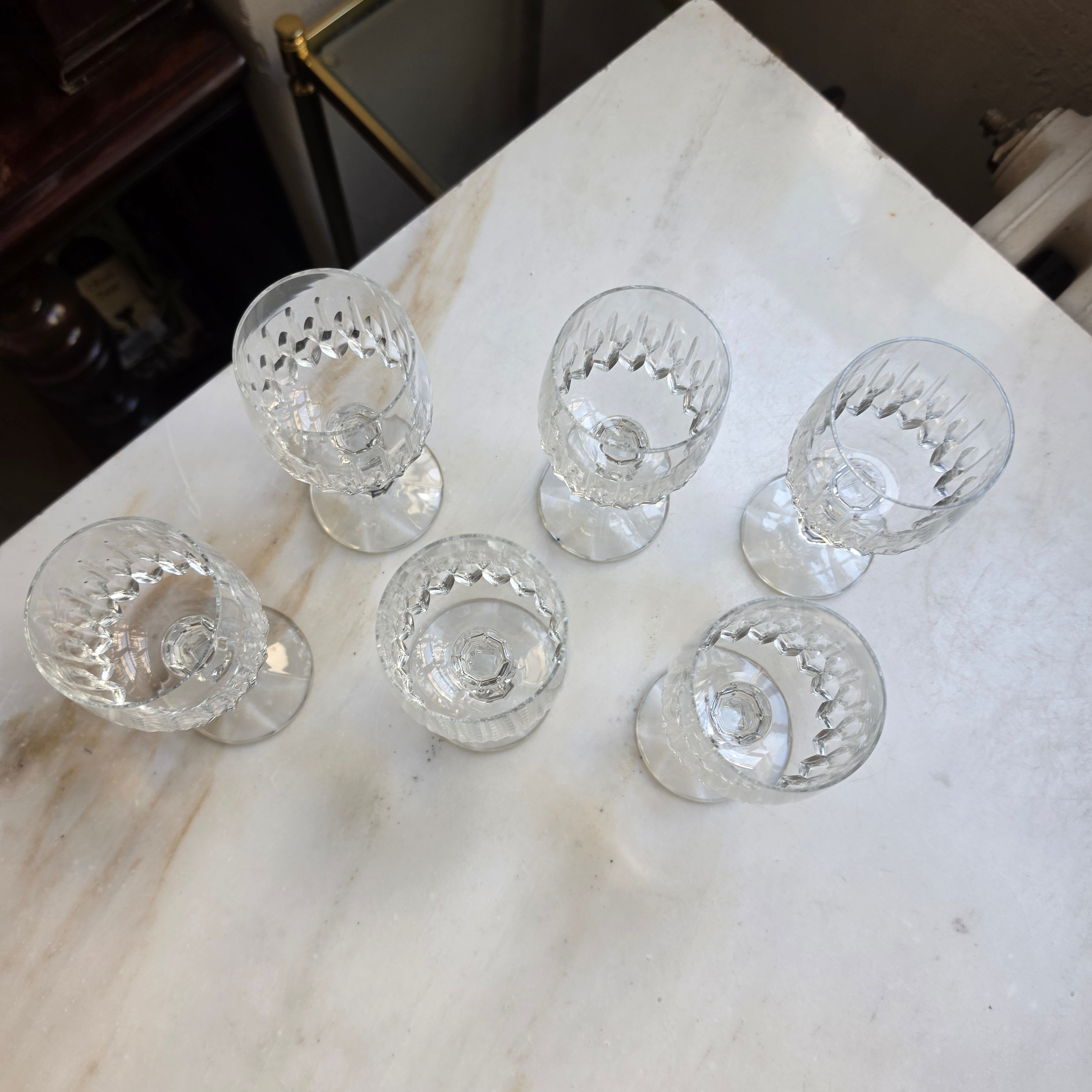 6x Vintage Kristall Likörgläser – Edler Lanzettschliff & Doppel-Nodus-Stiel - Südweingläser