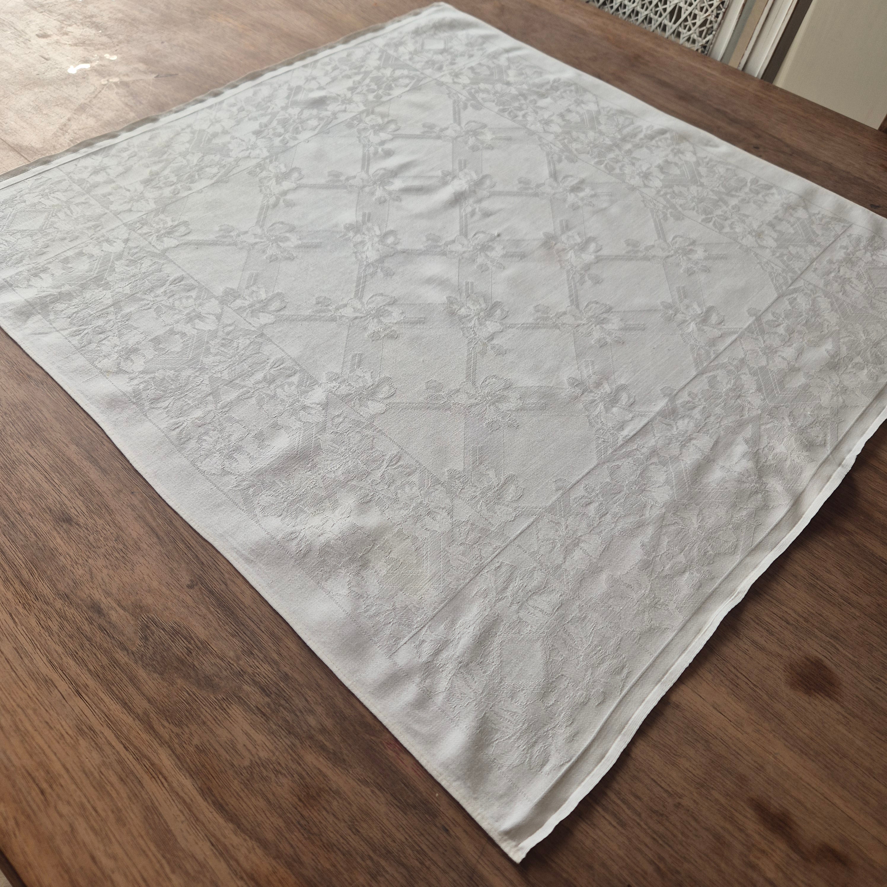 Antike Jugendstil Serviette/Mitteldecke Damast Baumwolle 58x60cm