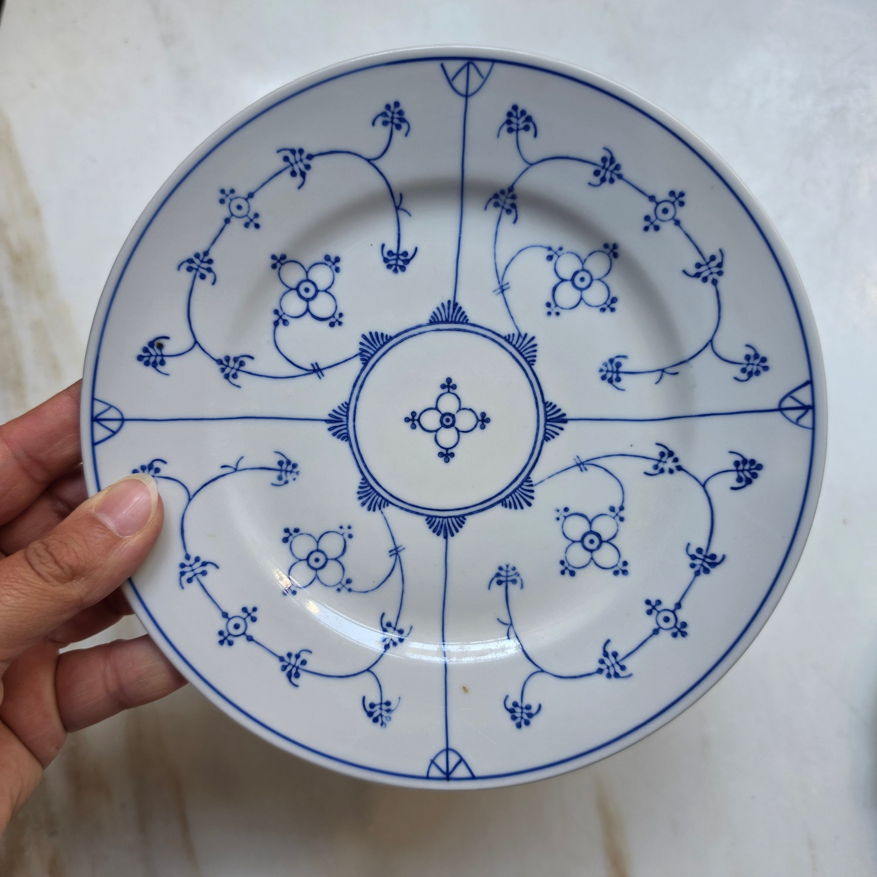 Klassischer Porzellanteller mit Strohmuster / Zwiebelmuster-Dekor – Blau-Weiß Fine China