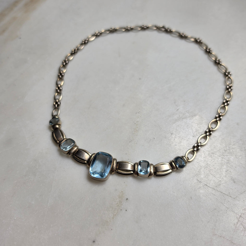 Traumhaftes antikes Art Deco Silber-Schmuckset mit Aquamarin Steinen