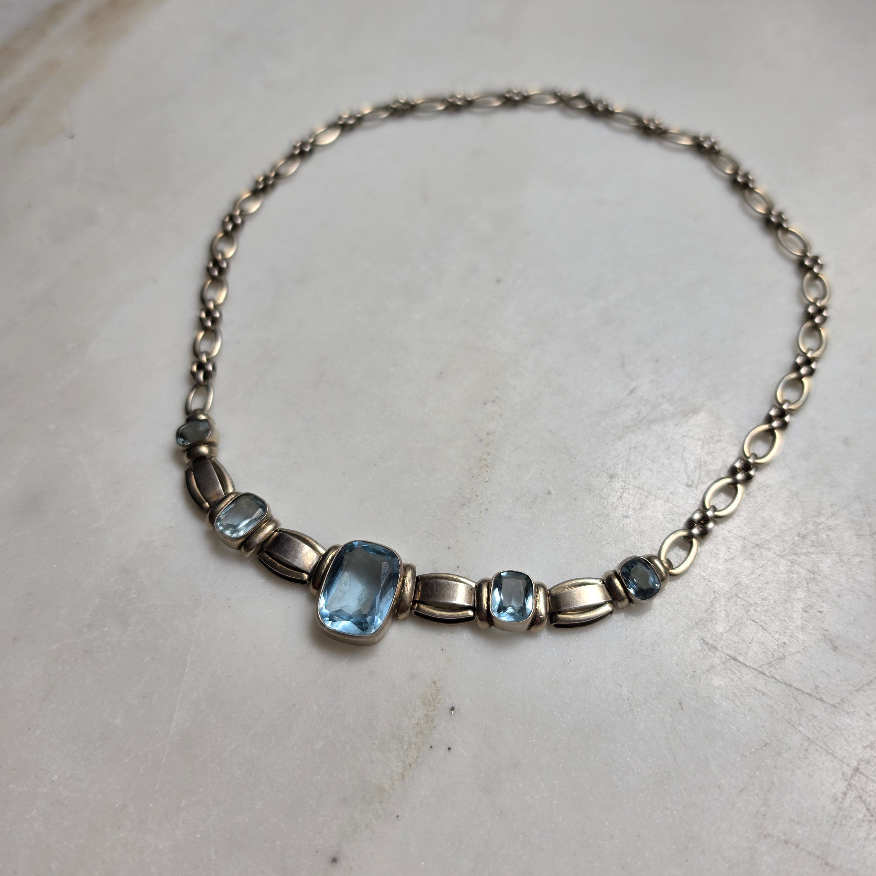 Traumhaftes antikes Art Deco Silber-Schmuckset mit Aquamarin Steinen