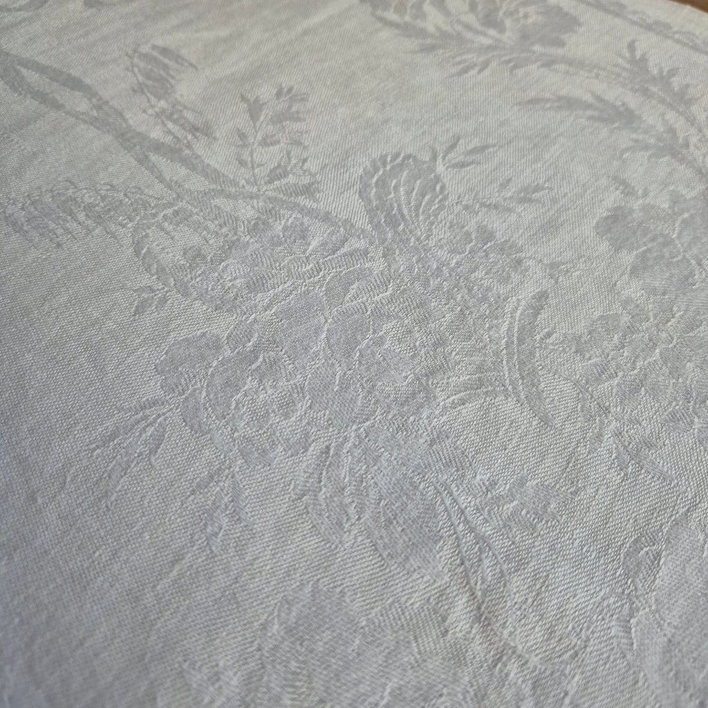 Antikes Jugendstil Küchen-Geschirrtuch mit Monogramm M.G. Damast Baumwolle 110x45cm weiß