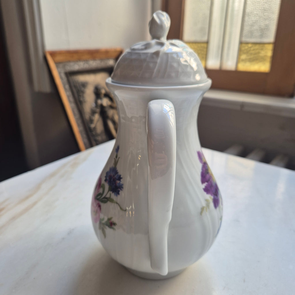 Antike Hutschenreuther Dresden Porzellan Kanne Kaffeekanne Teekanne Blumenmotiv Reliefrand