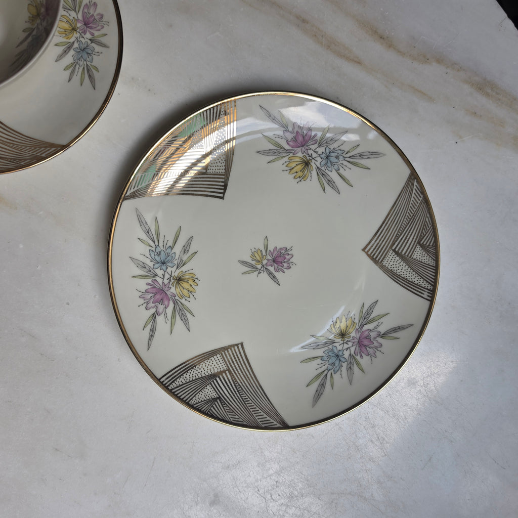 Vintage Winterling Marktleuthen Bavaria Sammeltasse (3-teilig) | Mid-Century Porzellan Gedeck mit Golddekor & Blütendesign