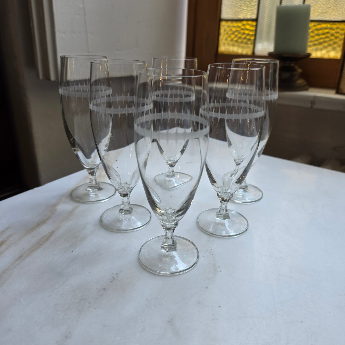 6er-Set Elegante Sektflöten mit Schliffdekor & Facettiertem Stiel – Vintage Champagne Flutes