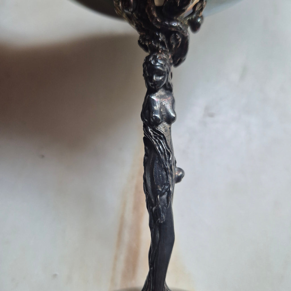6x Dekorative Jugendstil Champagner Metallkelche versilbert - zum aufpolieren! "Eva mit Apfelbaum"