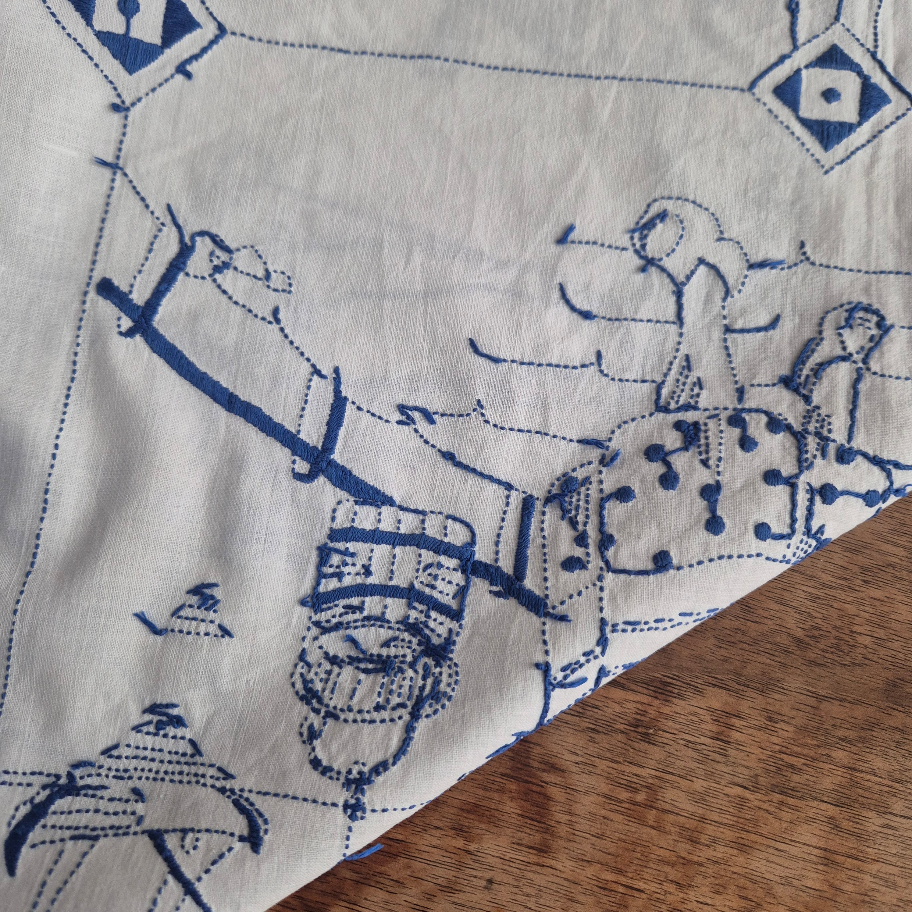 Vintage Überhandtuch blau weiß Mühlen Holland Handmade 60x134cm