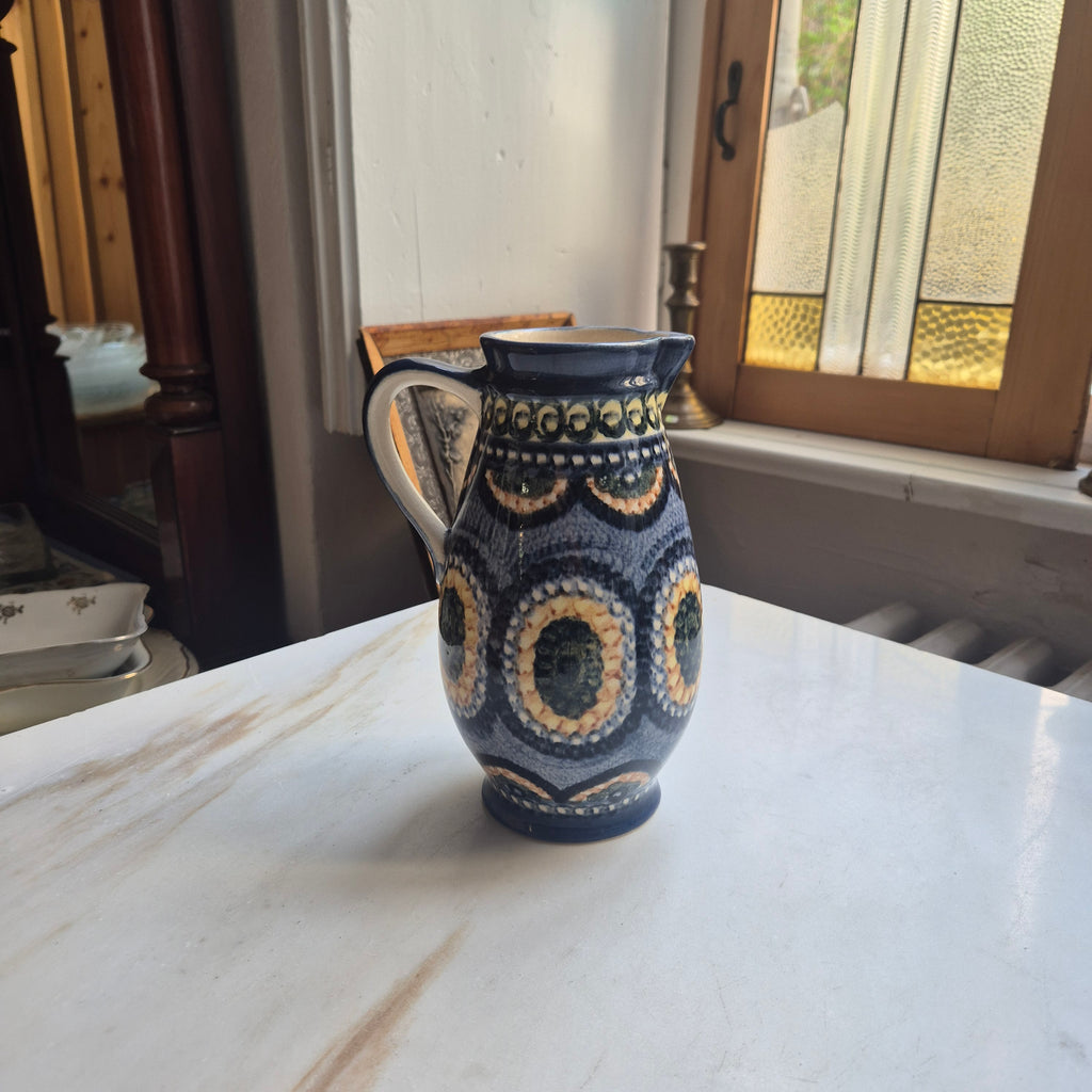 60er Jahre Midcentury Krug Vase blau mit Henkel alt