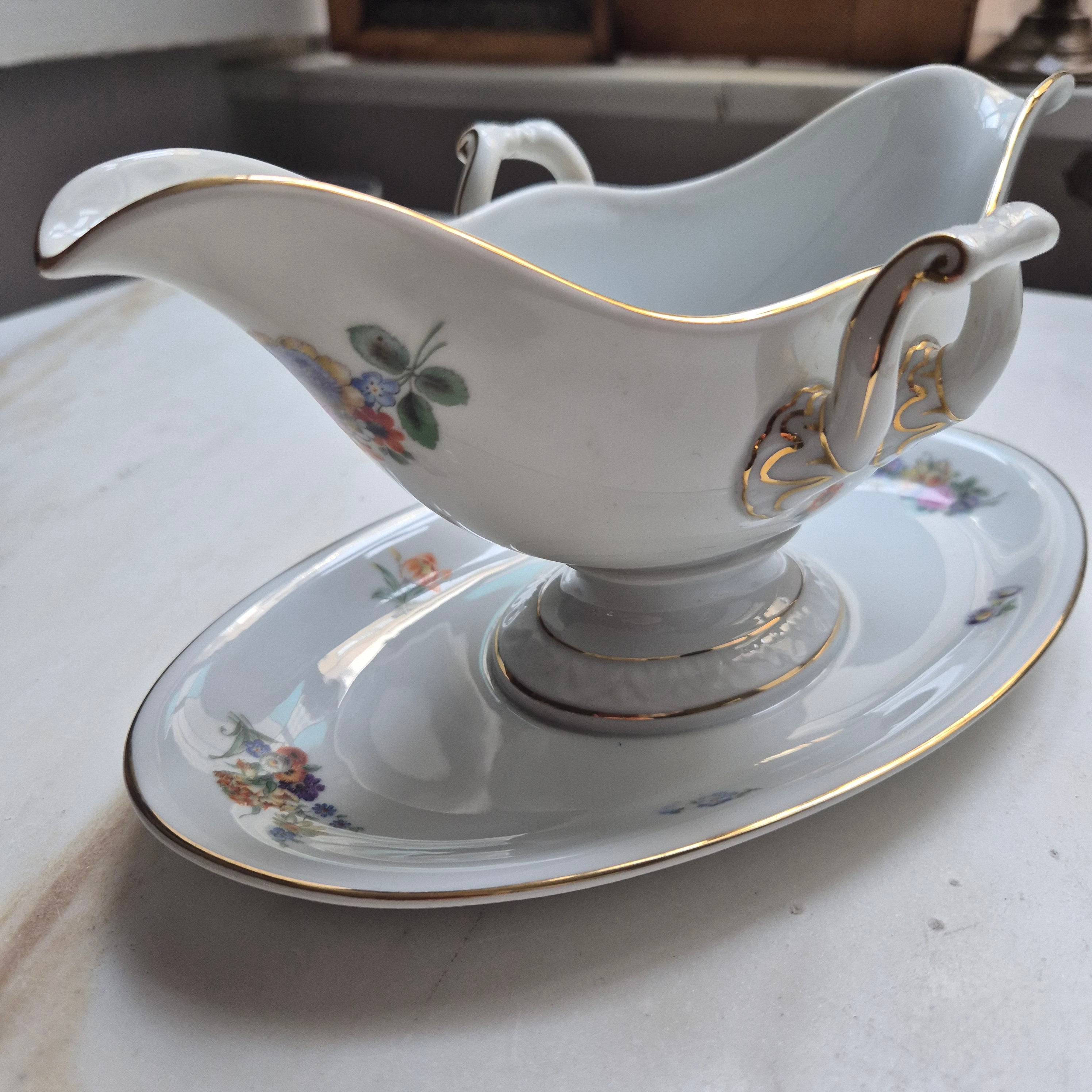 Antike Saucen Sauciere Schüssel Blumenmalerei Porzellan Goldrand Rosenthal