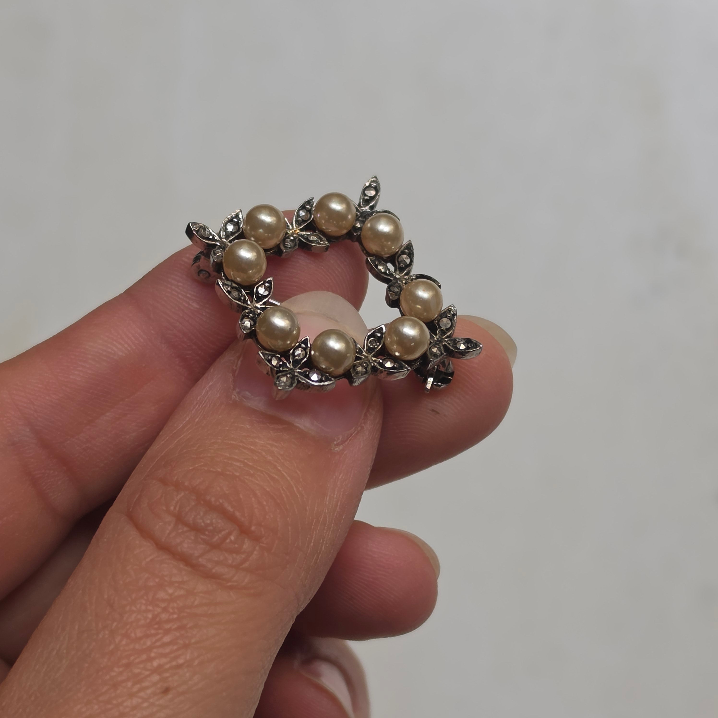 Vintage Silberbrosche 935 mit Perlen & Markasiten – Elegante Rautenform