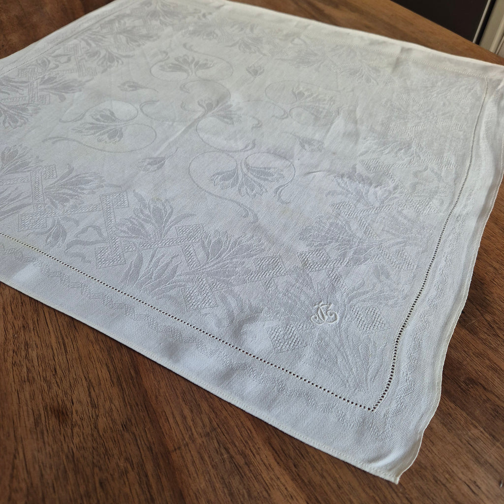 Antike Jugendstil Stoffservietten Serviette mit Initialen J.G (gelbe Flecken)