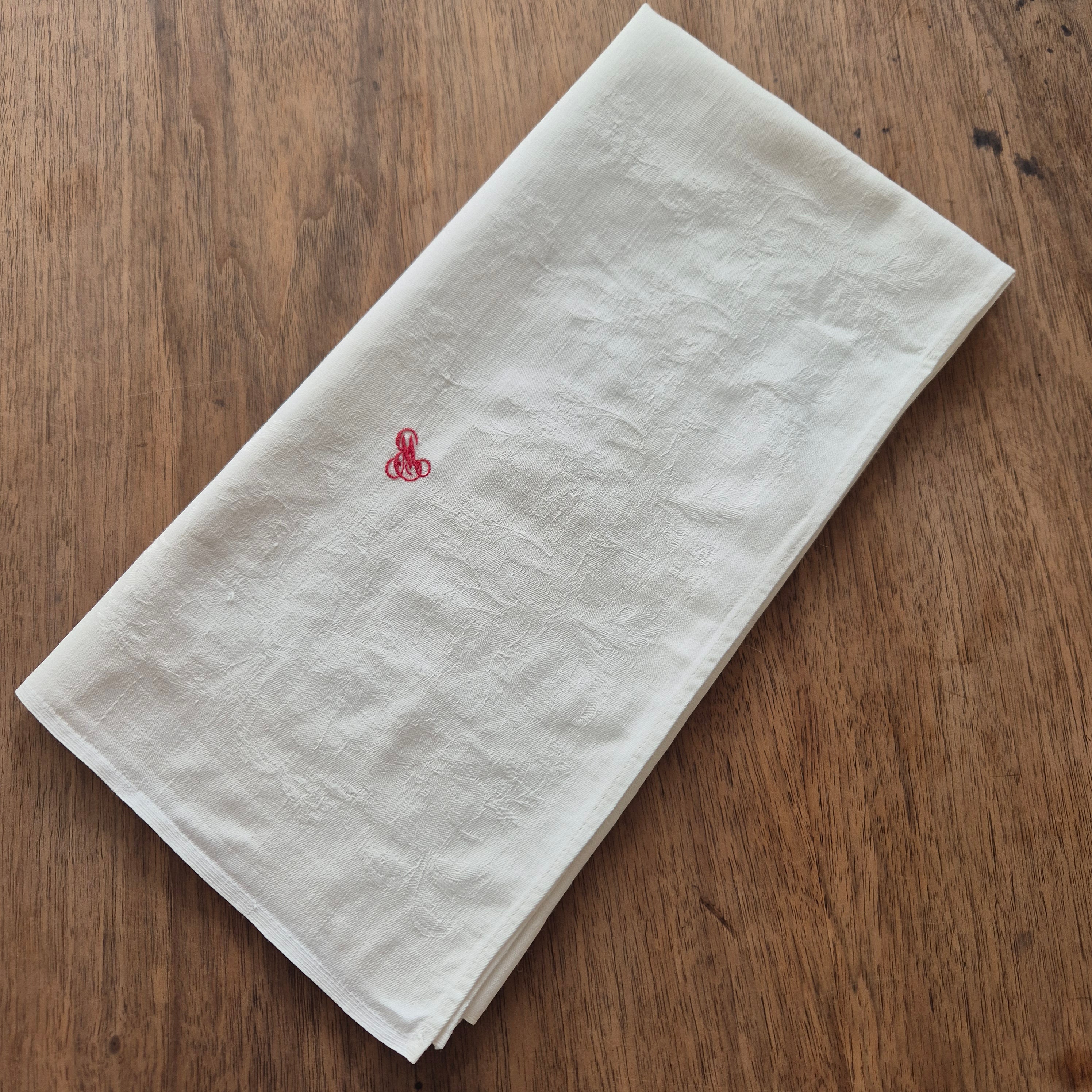Antike Serviette / Mitteldecke weiß Damast Baumwolle 70x63cm Monogramm S.M