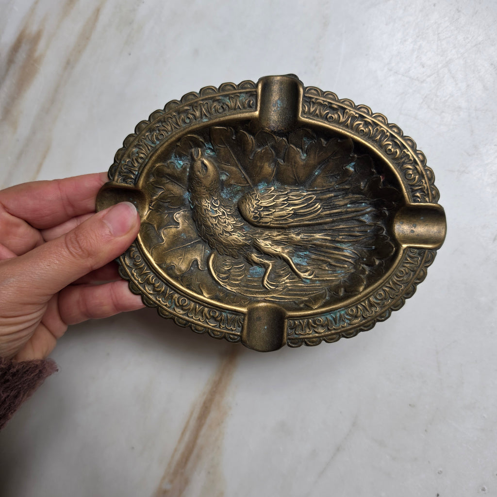 Messing-Aschenbecher mit Vogel-Relief – Vintage Dekoration