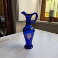 Blaue Glas Vase klein Pressglas gold