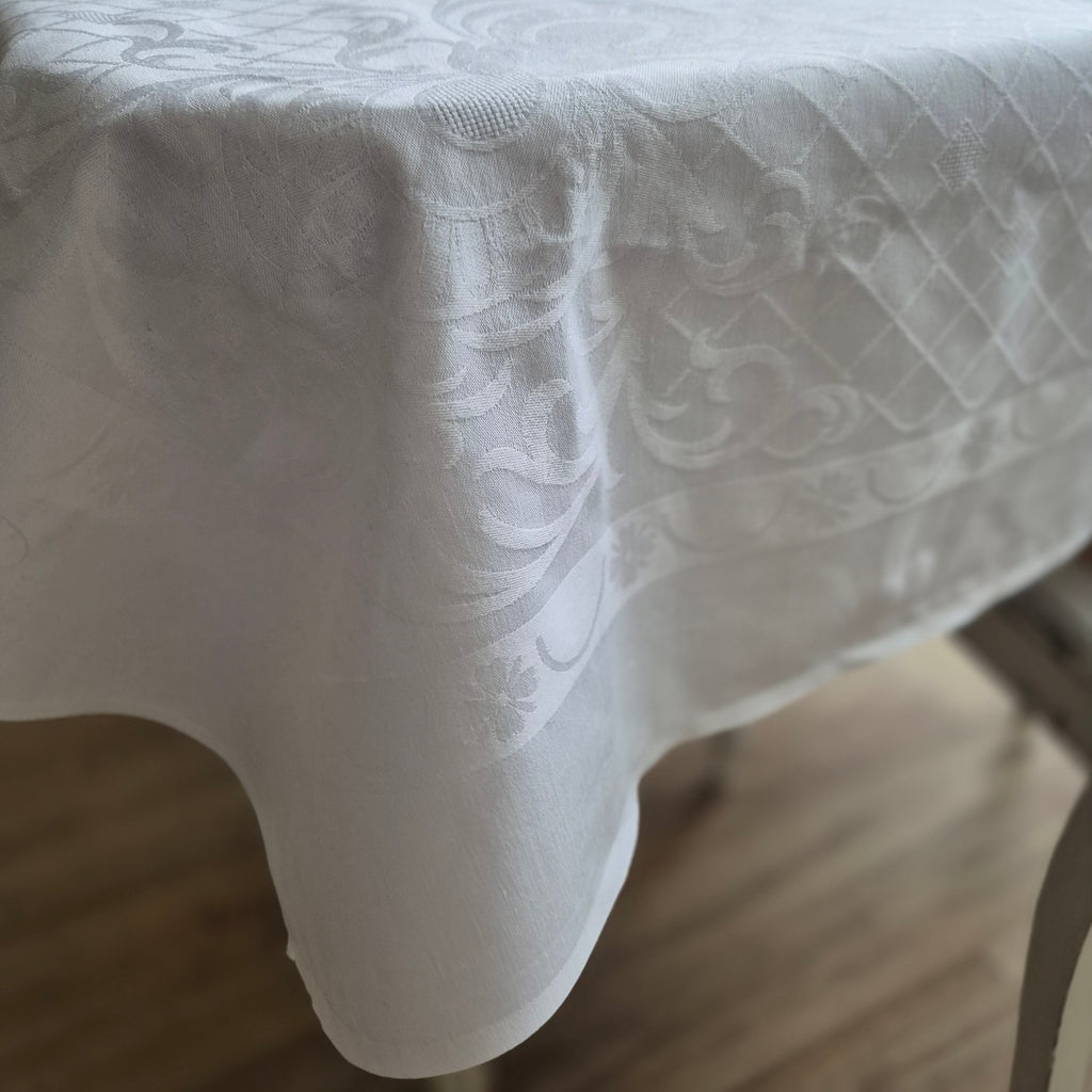 Vintage smail Tischdecke Damast weiß 155x130cm