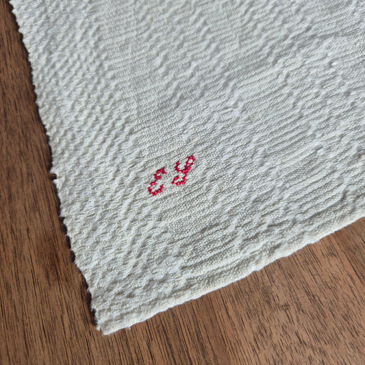 Antikes Jugendstil Küchen-&Geschirrtuch Leinen mit Monogramm E.I. cremeweiß