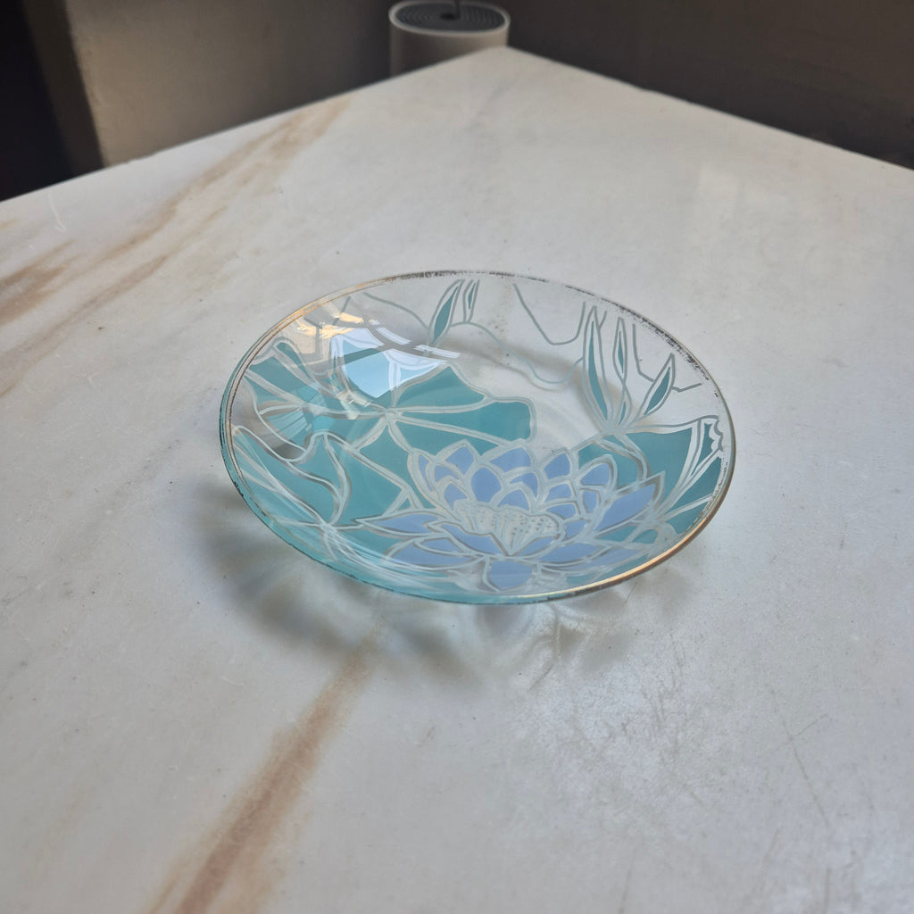 Art Deco Stil Lotus Blume Schale Ringschale Schmuckschale Vintage rund Glas