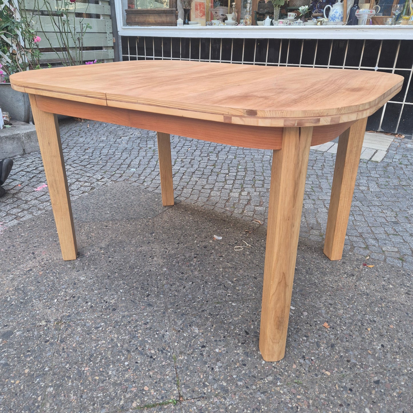 Vintage 70er Jahre Tisch Vollholz oval ausziehbar 170x90cm