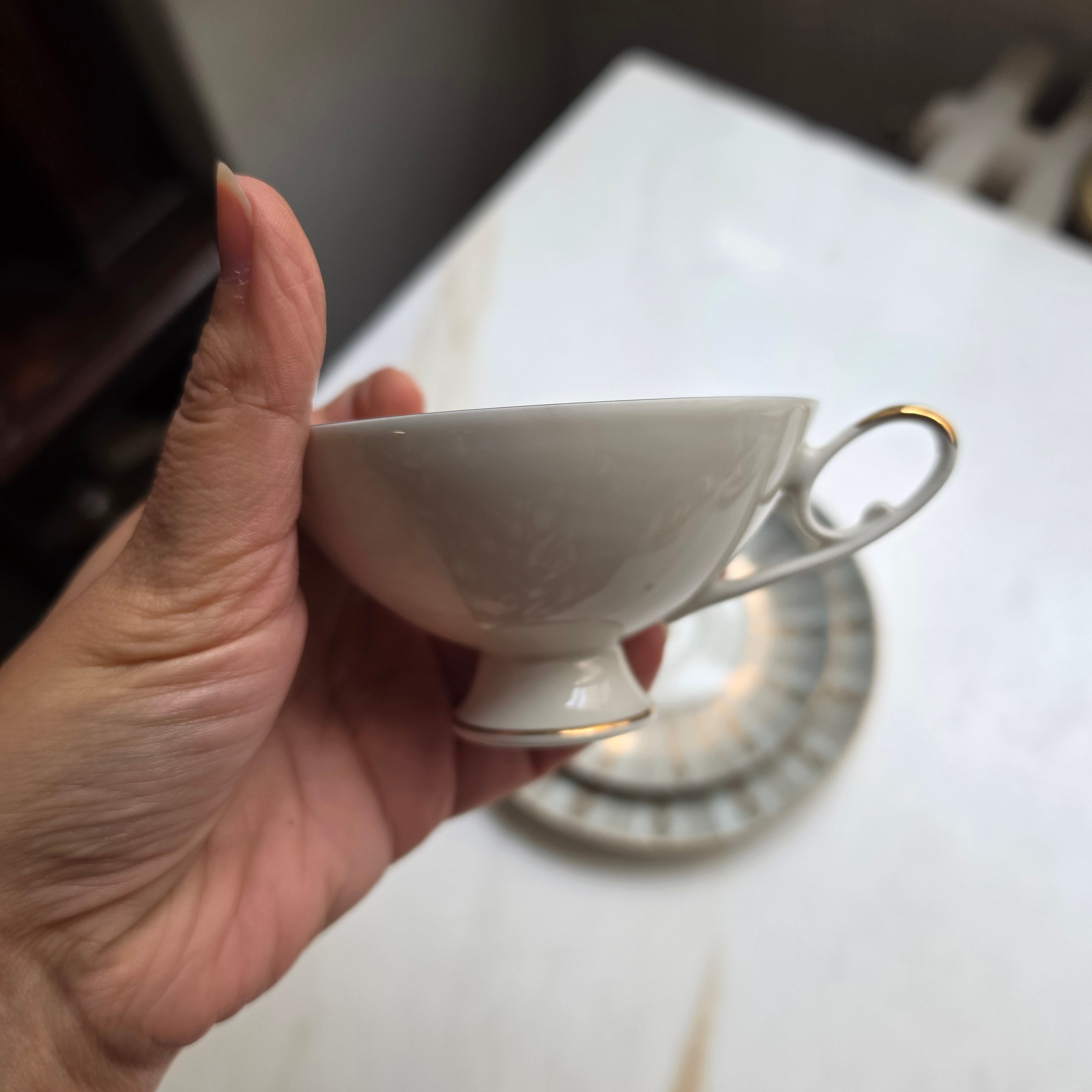 Vintage Alka Kunst Bavaria Sammeltasse 3-teilig | Mid-Century Porzellan Gedeck mit Golddekor & Stilvollem Muster (1950er/60er)