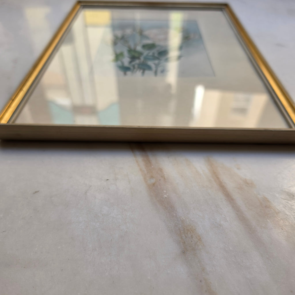 Vintage Rosen-Aquarell „A. Fischer“ (1948) im Goldrahmen