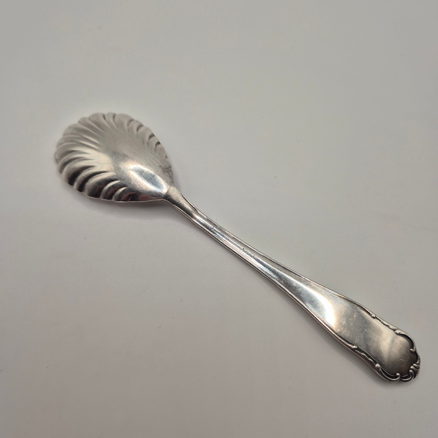 Vintage Muschelform Löffel Zuckerlöffel 90er versilbert Punze M.F.N