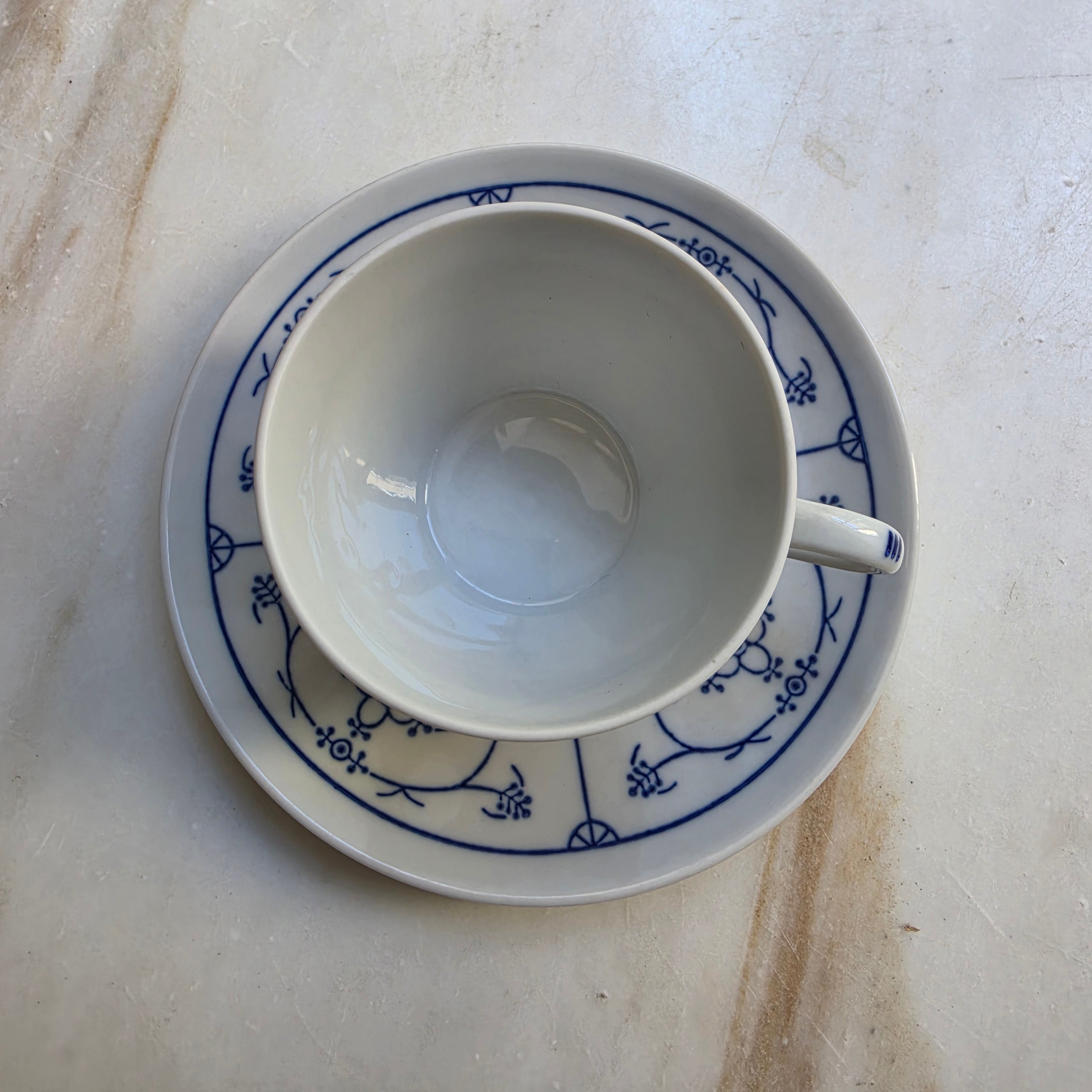 Vintage Jager Eisenberg 'Blau Saks' Kaffeetassen Tee Tasse Untertasse Set Strohblume