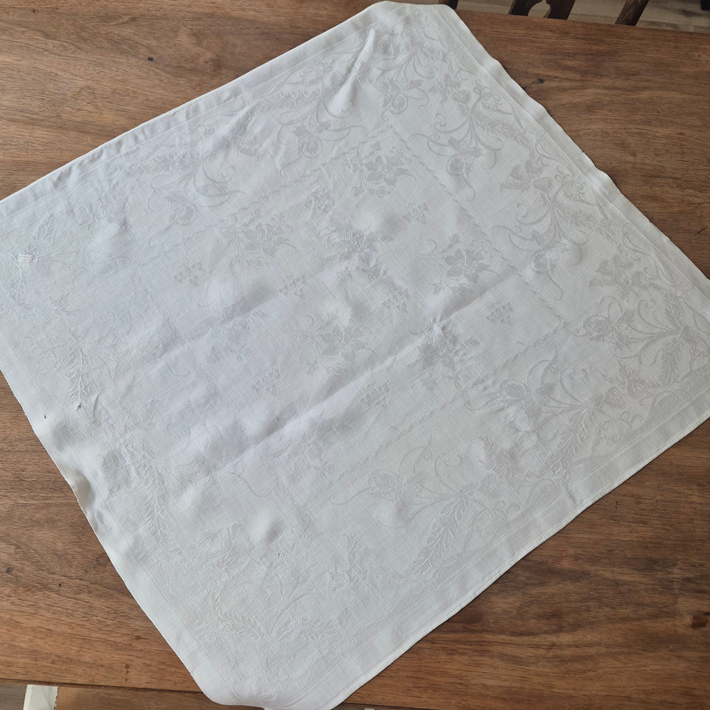 Antike Jugendstil Serviette Damast Baumwolle Monogramm M.weiß 71x68cm