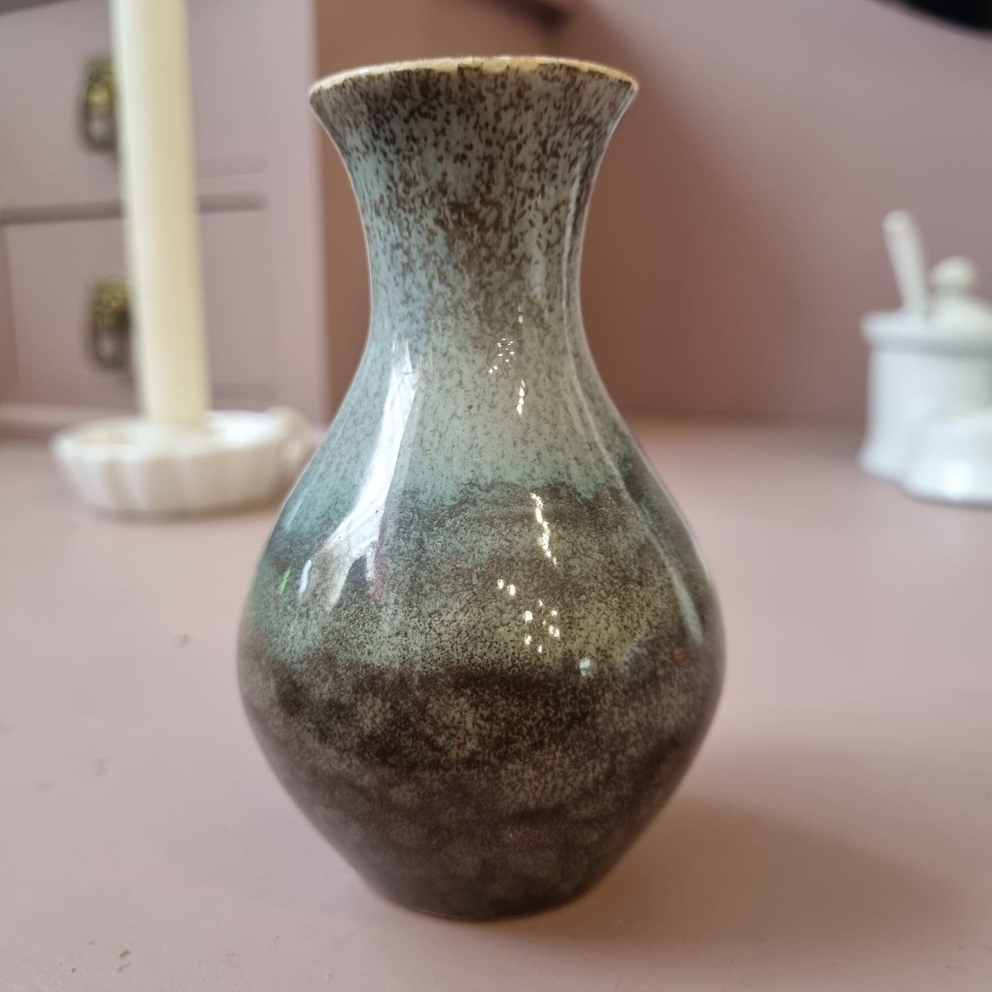 Kleine, vintage Vase 60er 70er Jahre grau blau Steingut