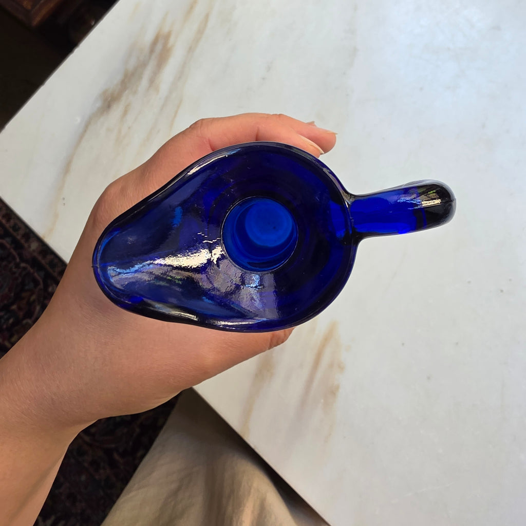 Blaue Glas Vase klein Pressglas gold