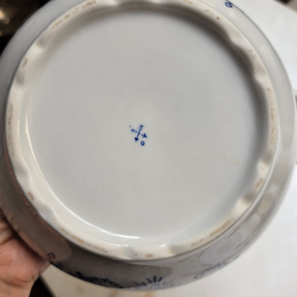 Antike Porzellan-Terrine mit Deckel – Blaues Unterglazur-Dekor - Porzellanfabrik Kalk, Eisenberg