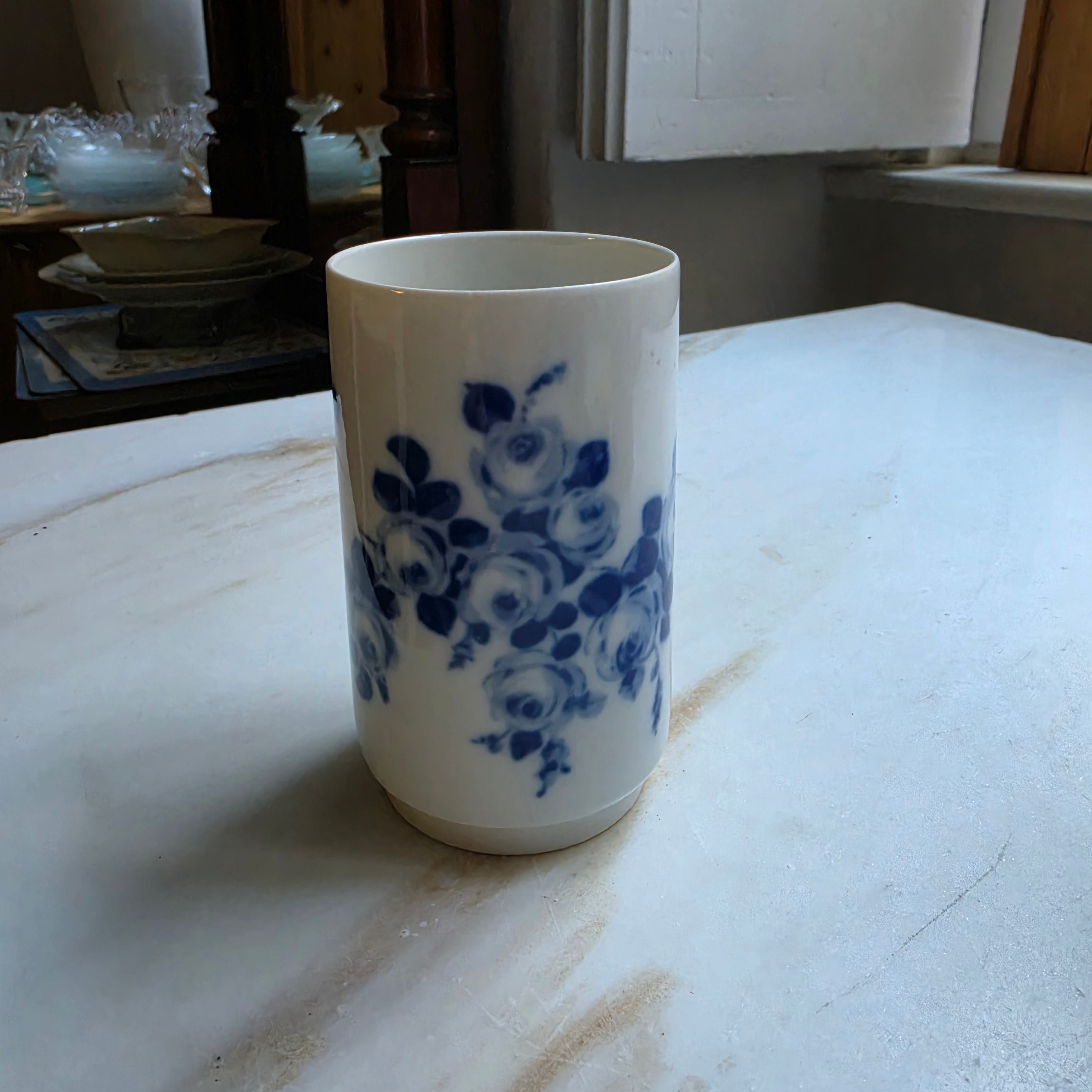 Wallendorfer Porzellanvase - Echt Cobalt - Handbemalt - Blaue Rose - Antik