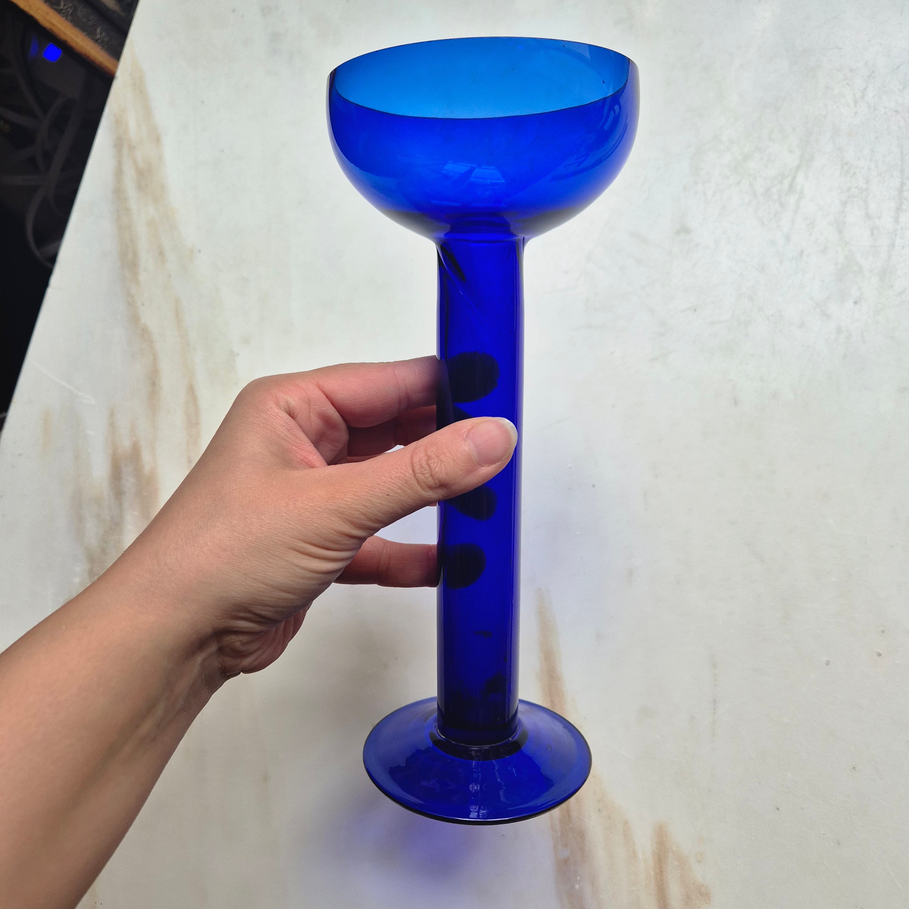 Vintage Glas Blau Glaskunst Vase Retro 70er Jahre