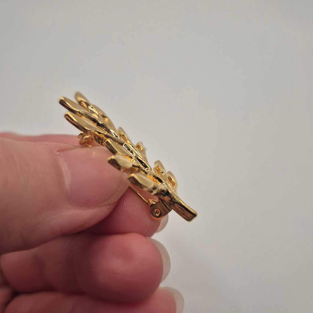 Vintage Brosche Goldfarbend Blatt Blätter Ast