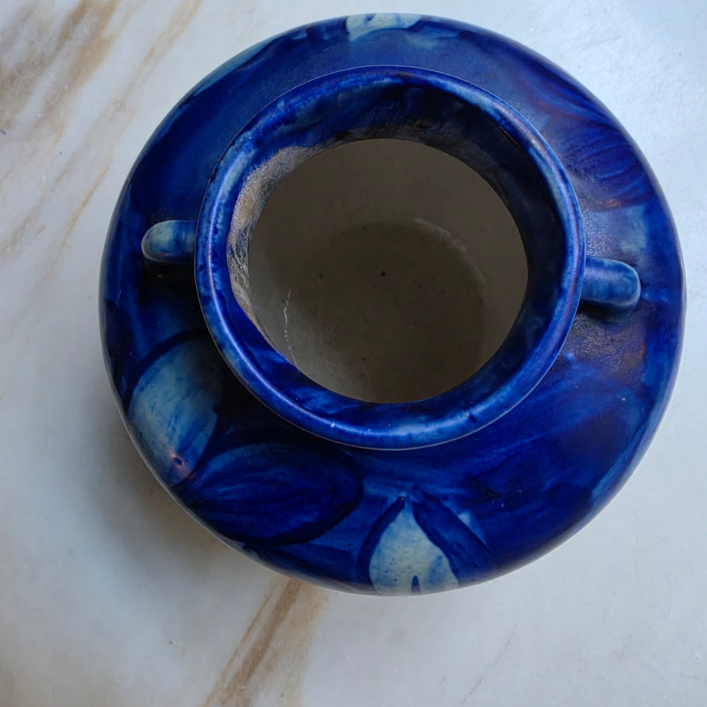 Handgemachte Keramik Vase Handmade Finnland Retro Vintage Blau Lilie