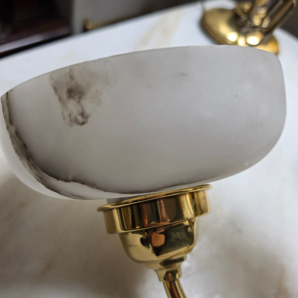 Art Jugendstil Deckenlampe - 3-armig mit Marmoroptik Glasschalen und Messing