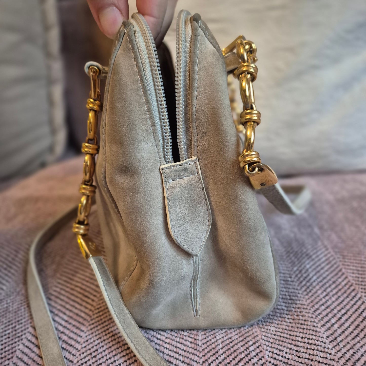 Edle 90er Jahre Alexander NICOLETTE Vintage Tasche | Grau Gold | Wappen-Logo