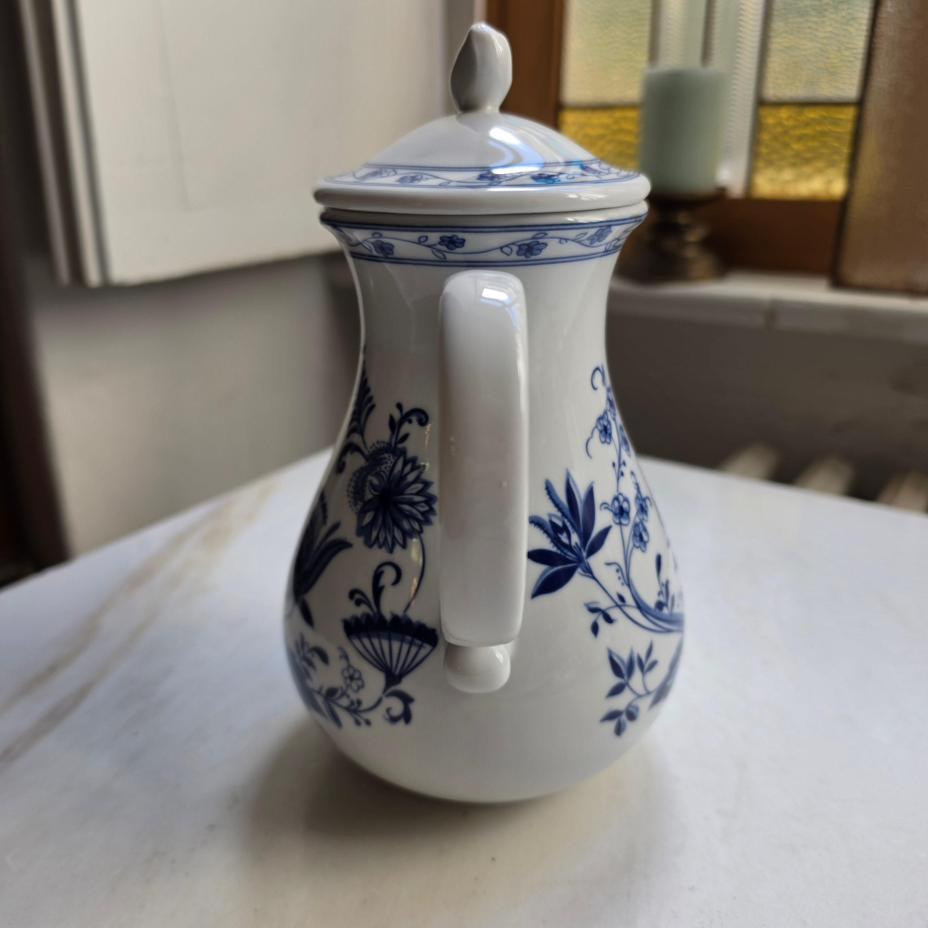 Wellco Design Krefeld Zwiebelmuster Kaffeekanne Kanne Tee Vintage blau weiß