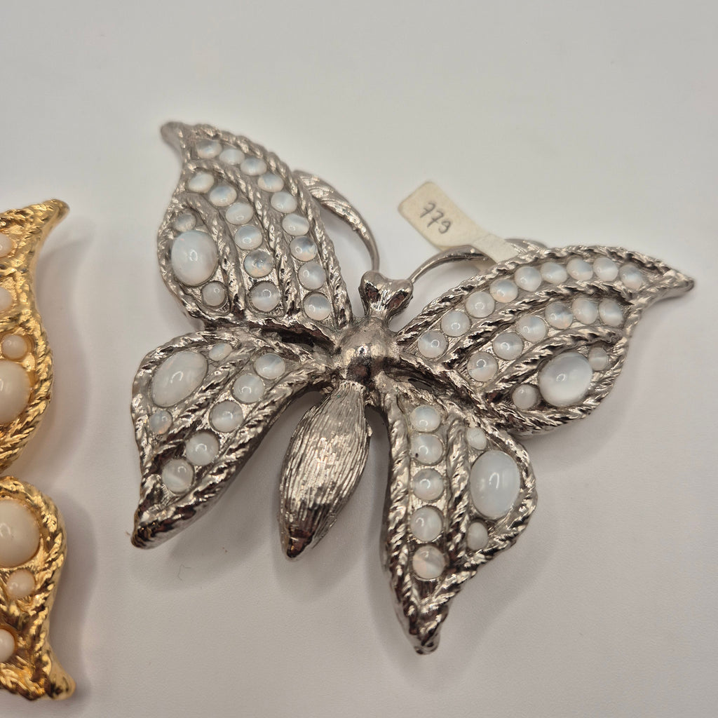 Vintage 80s Statement-Gürtelschnalle „Butterfly“ – Modell Nr. 41 gepunzt – Gold/Silber