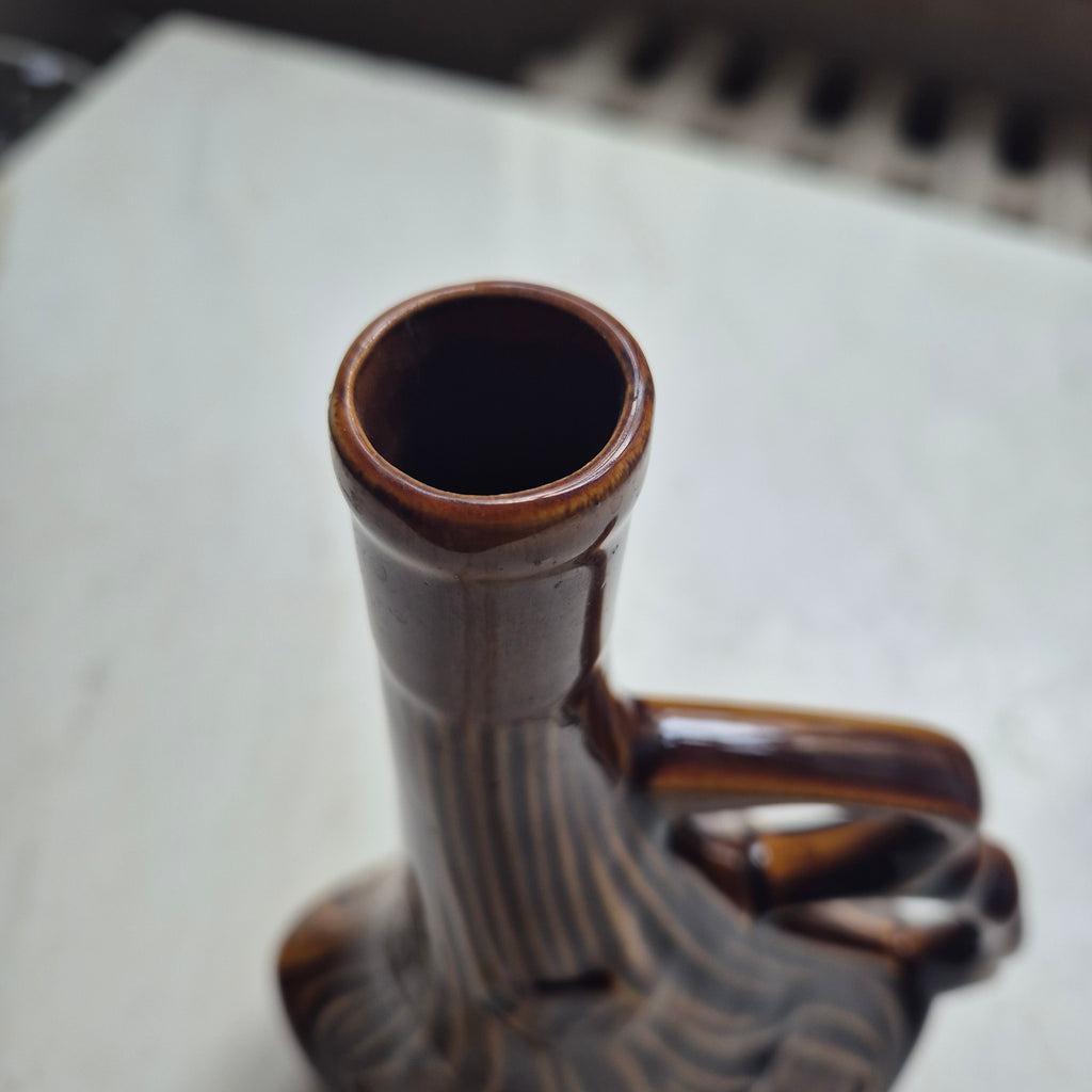 Braune Keramik Vase Krug glasiert 60er Jahre mit Henkel Midcentury