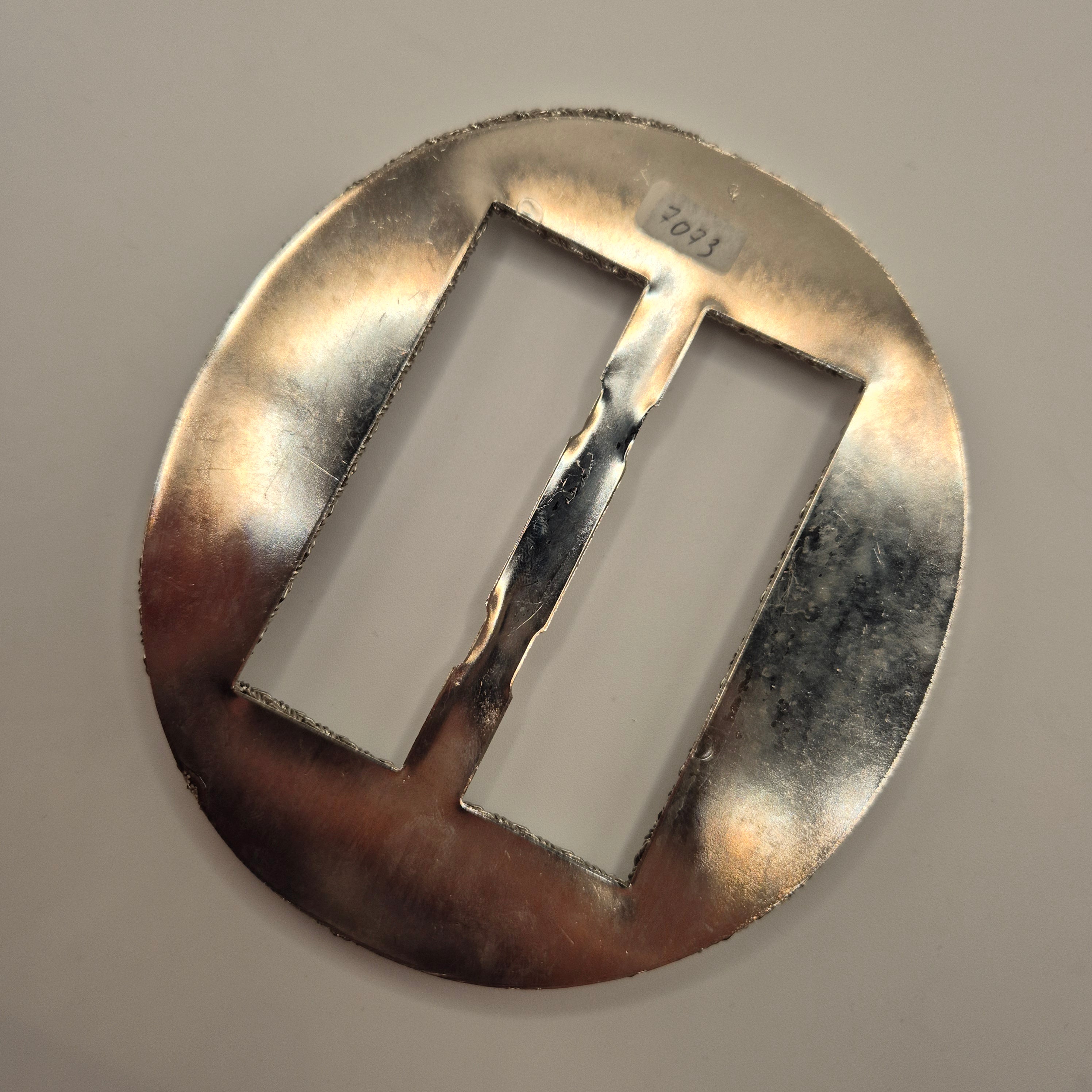 Große Vintage 80er Jahre Gürtelschnalle Oval Handmade silber grau
