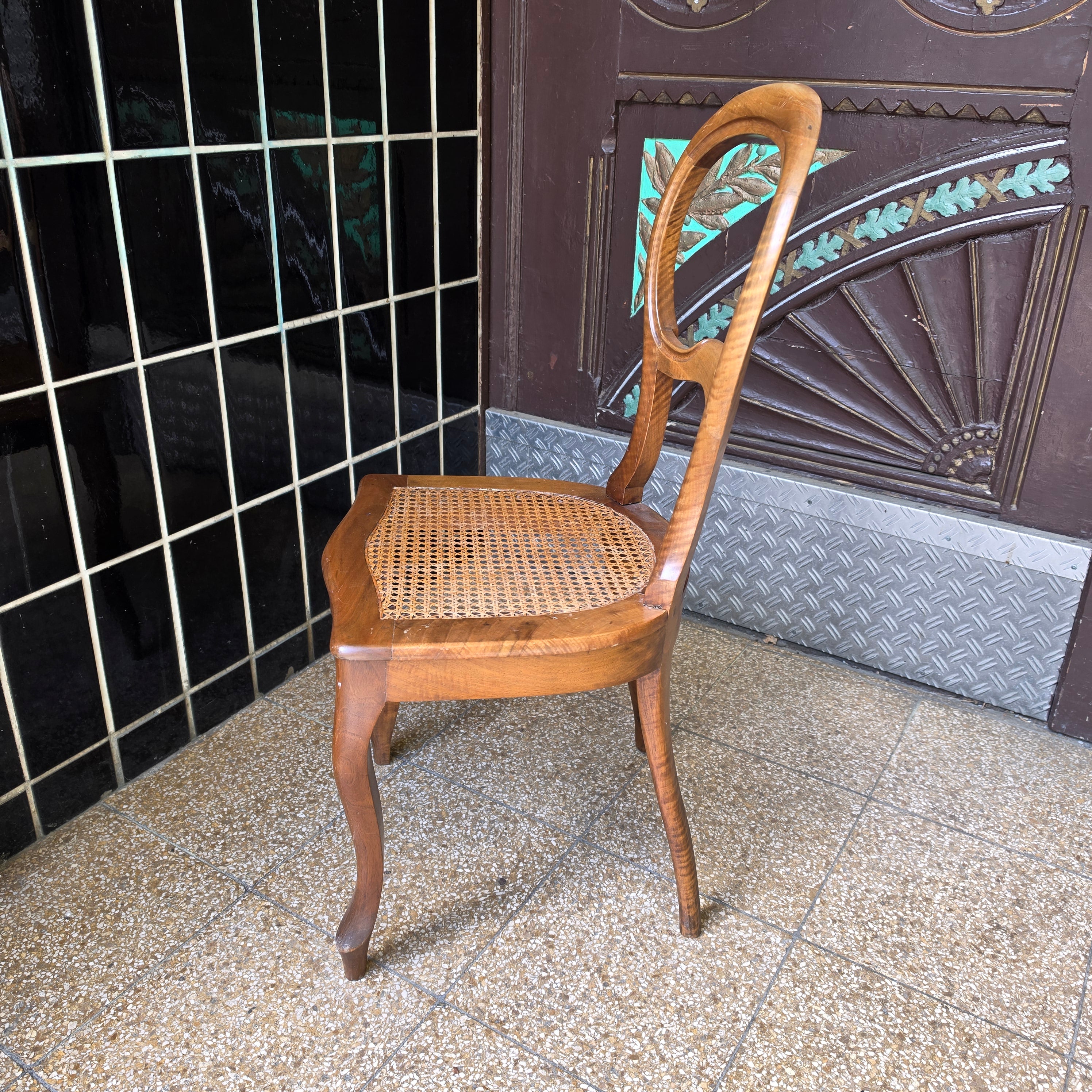 Antiker Stuhl Chippendale Stil - Eichenholz - Wiener geflecht