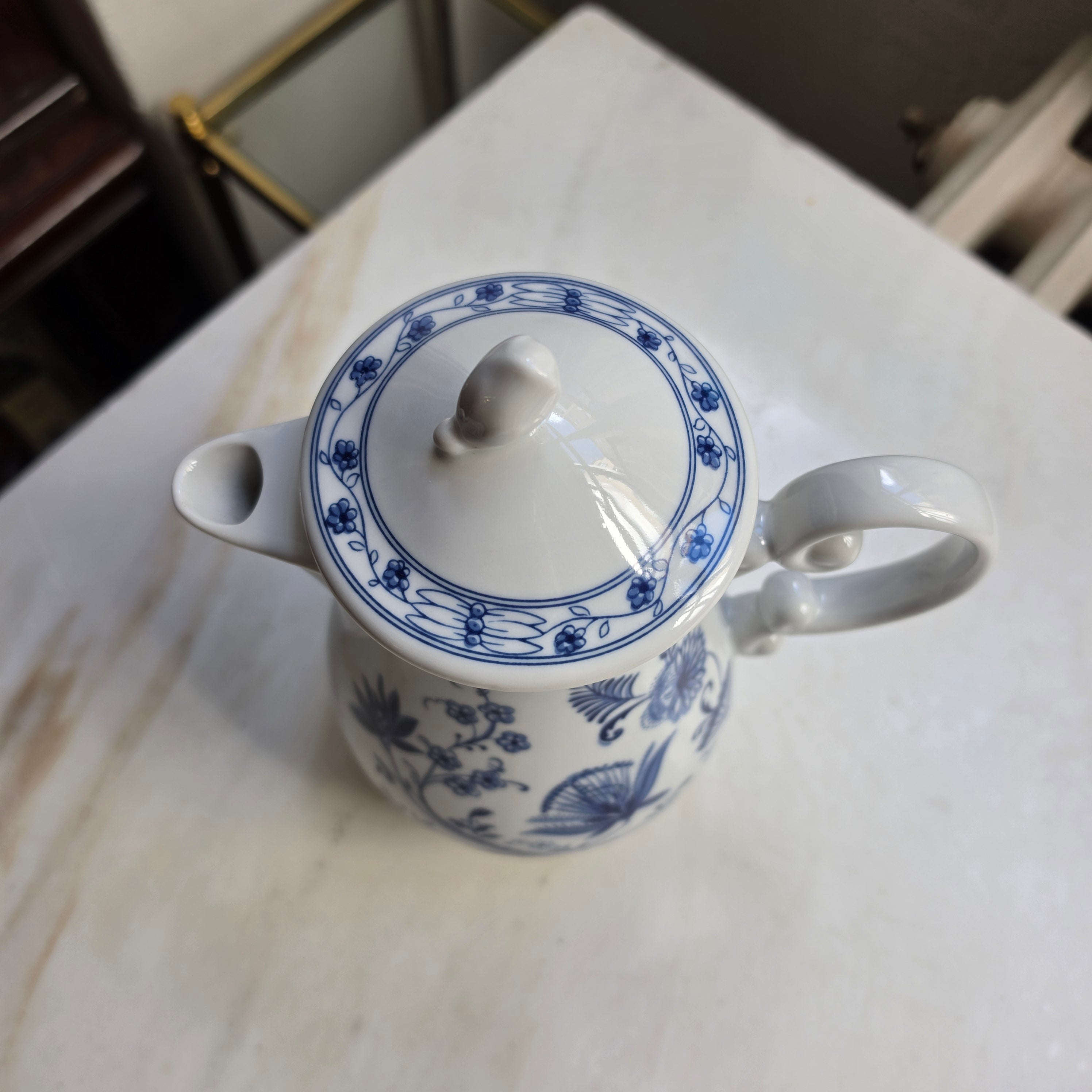 Wellco Design Krefeld Zwiebelmuster Kaffeekanne Kanne Tee Vintage blau weiß