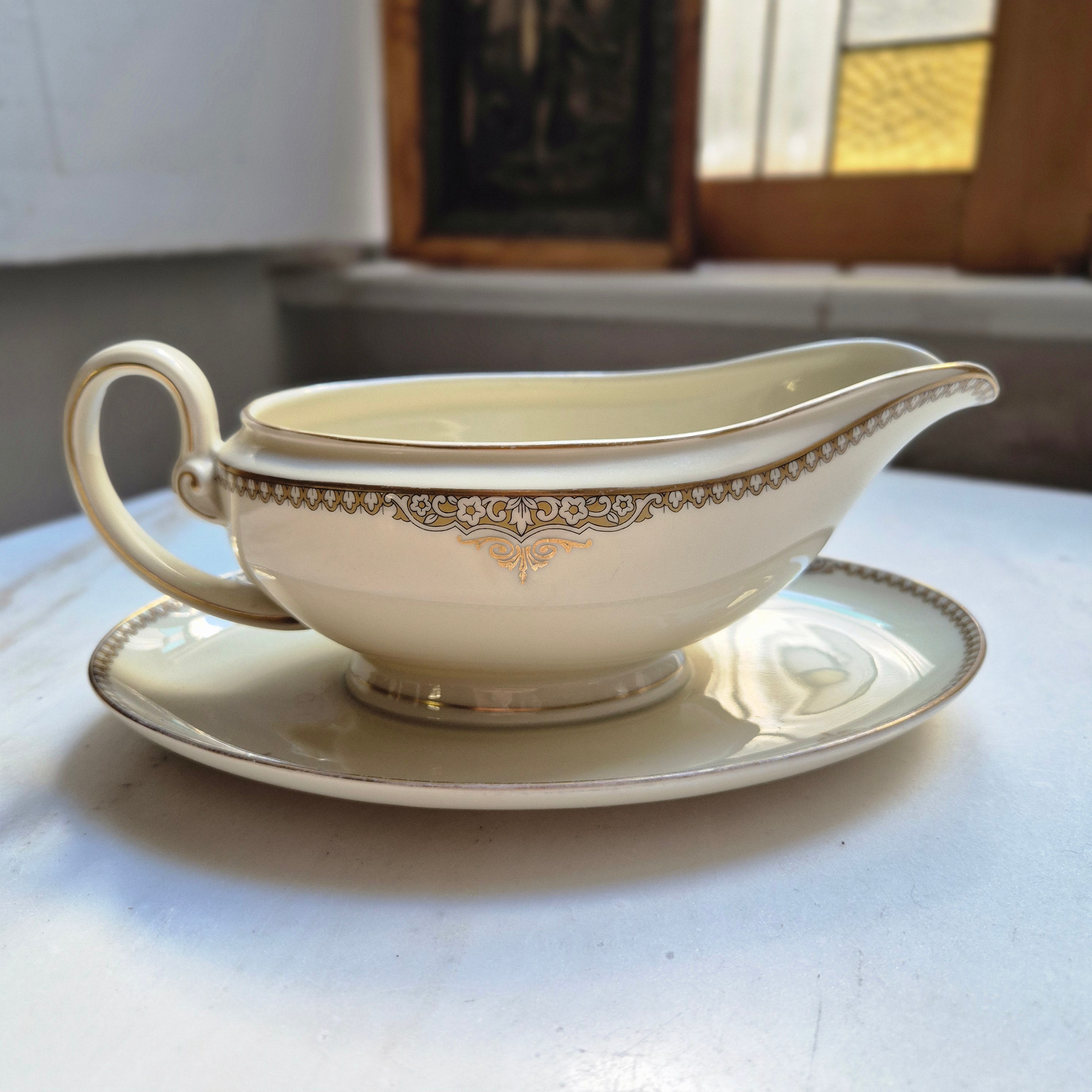 Antike Saucen Sauciere Schüssel Elfenbein Porzellan Goldrand Heinrich H&Co. Selb