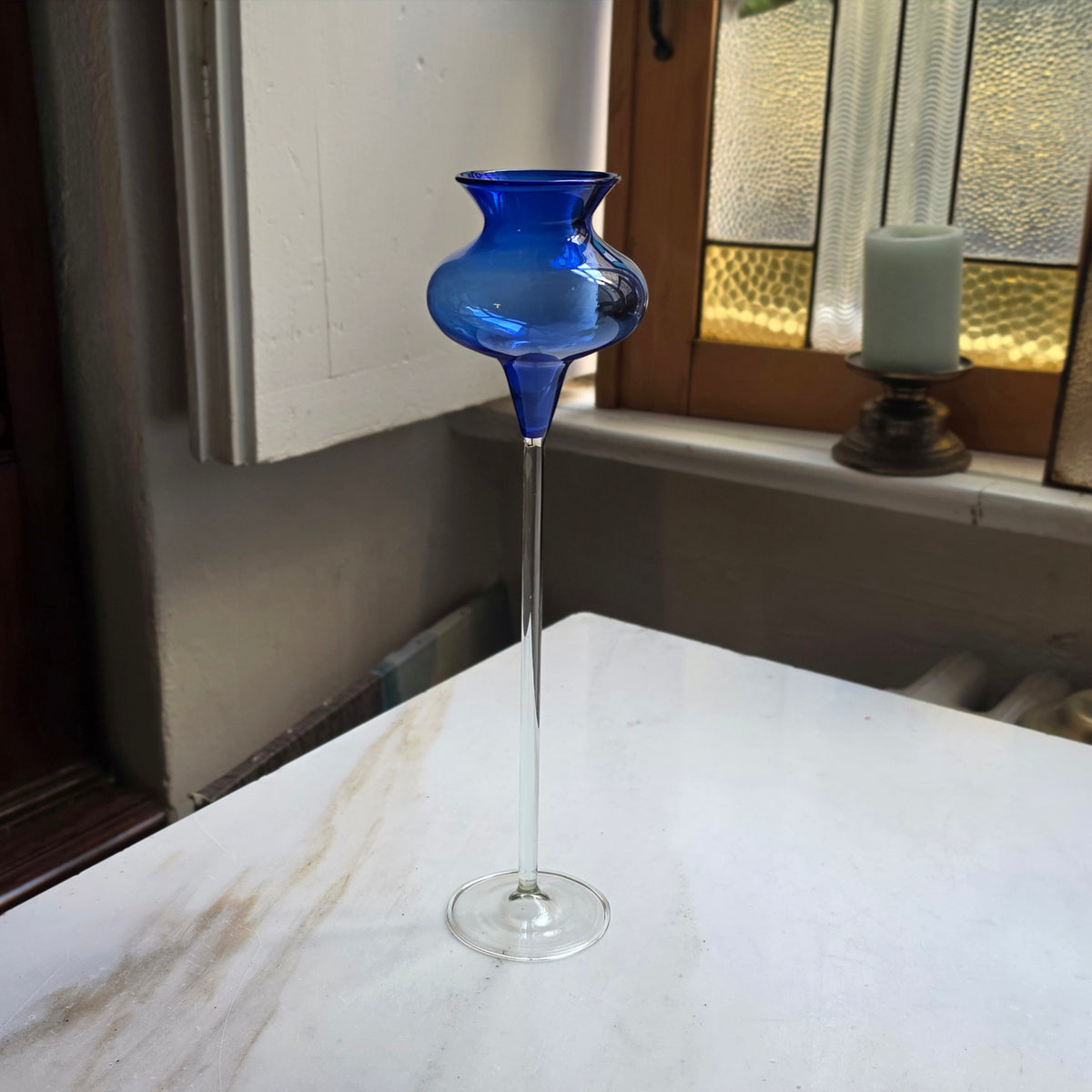 Elegante Vintage-Glasvase in Kobaltblau – Mundgeblasen & Handgefertigt