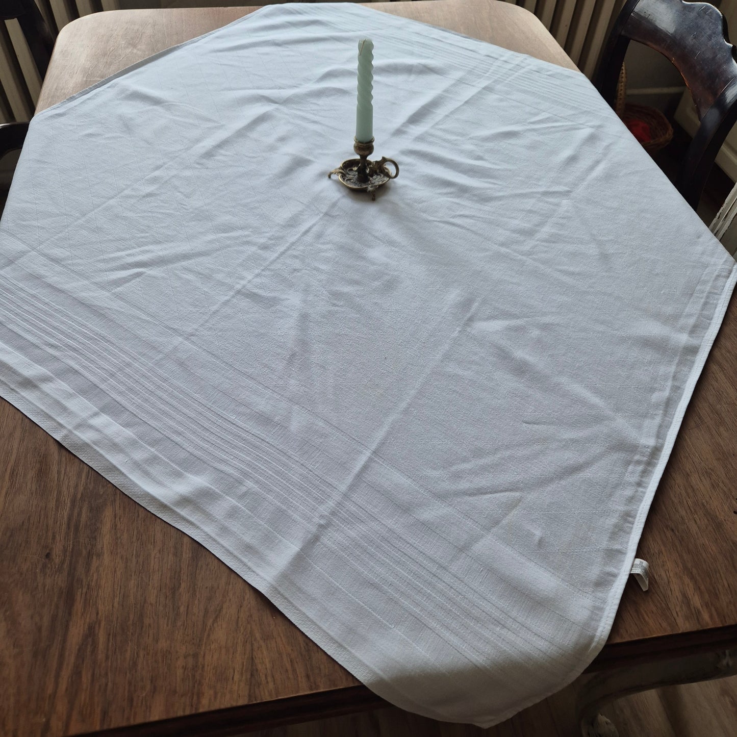 West Germany Baumwolle Serviette Mitteldecke Weiß 92x96cm Vintage 🤍