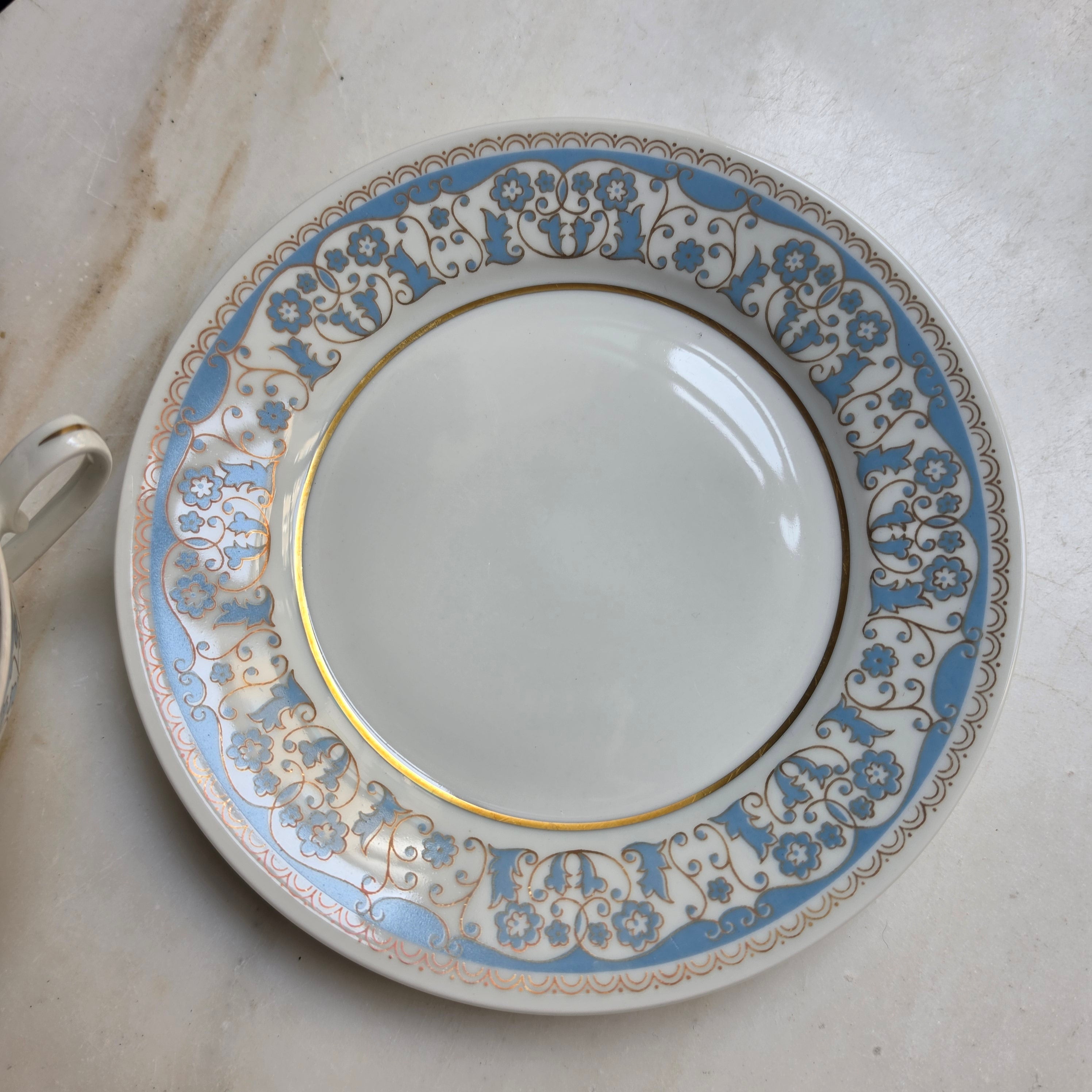 Antikes Teegedeck 3-teilig – CP Lettin Porzellan mit blauer Ornamentik & Goldrand